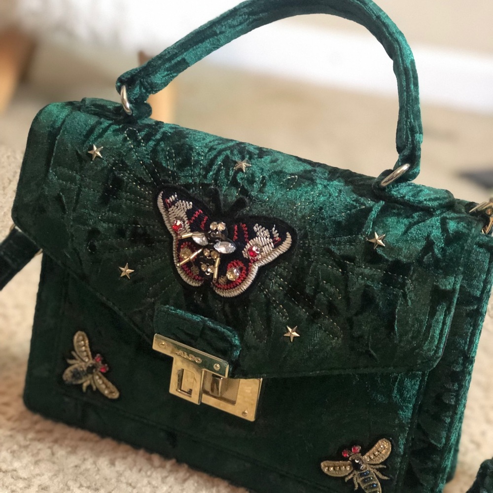 Aldo emerald green suede handbag